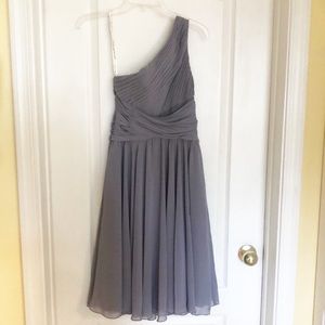 Wedding Guest Dress One Shoulder Pleated Grey Bridesmaid Dress Size 4